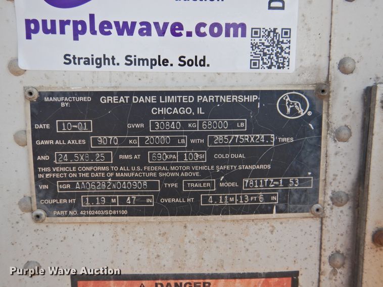 image for item DG1425 2002 Great Dane 7811TZ153 refrigerated van trailer