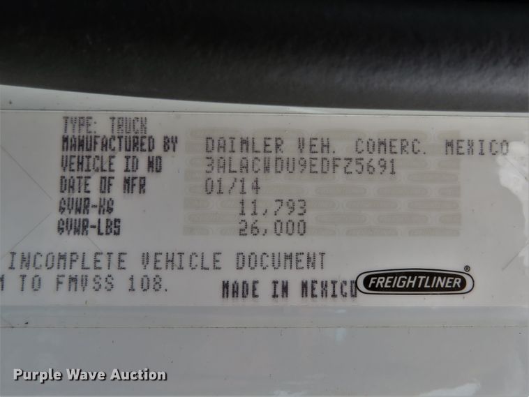 image for item DH1108 2014 Freightliner Business Class M2  box truck