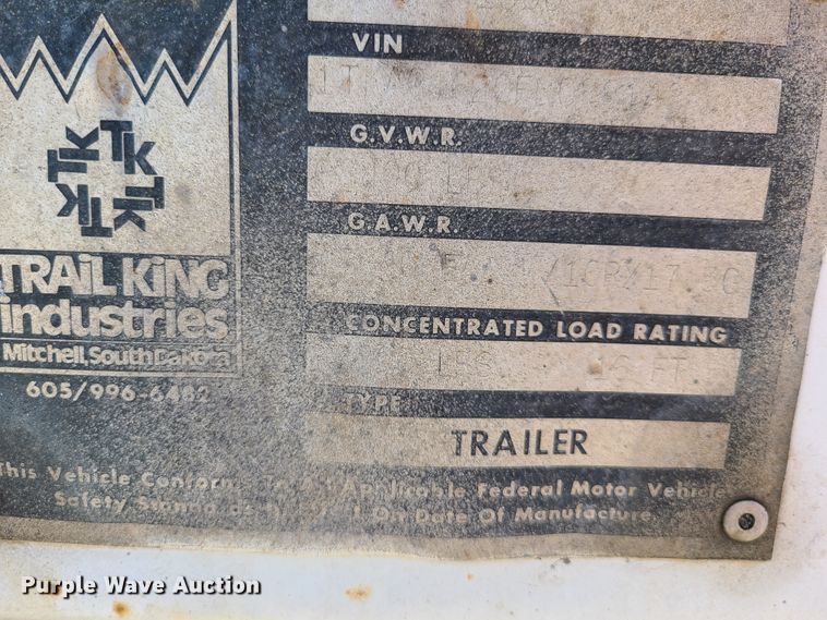 image for item EL9888 1985 Trail King TK70HT drop deck equipment trailer