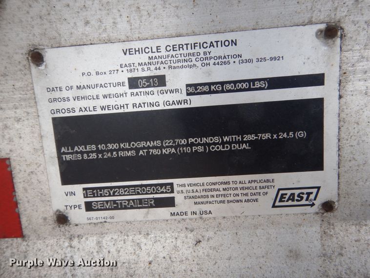 image for item FK9383 2014 East conestoga trailer