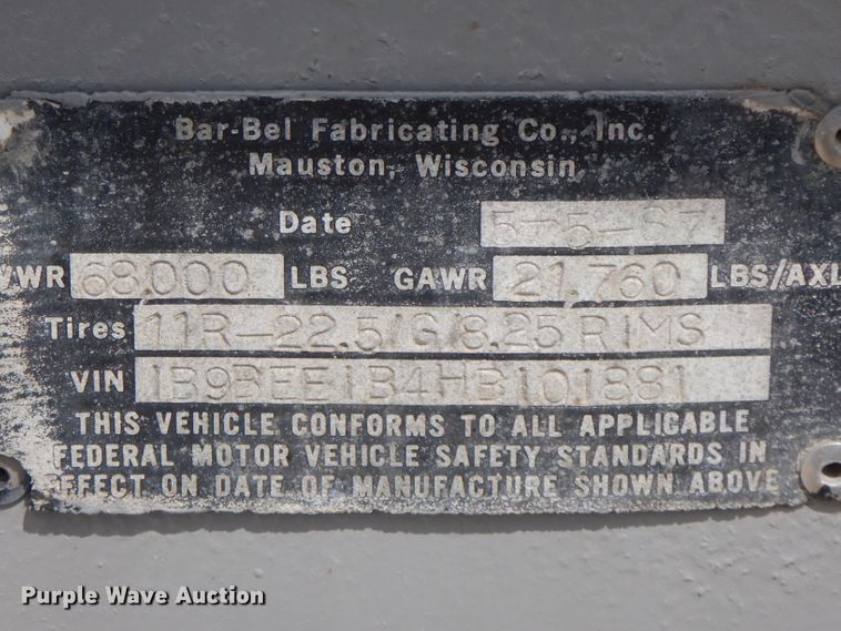 image for item FN9302 1987 Bar-Bel Fab Co. tank trailer