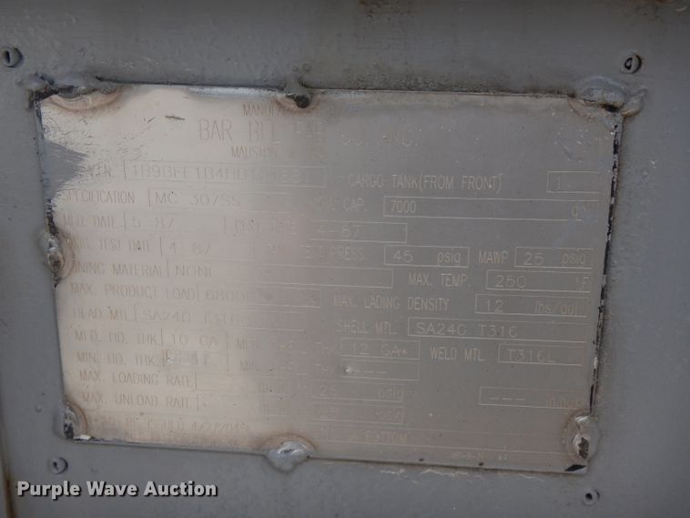 image for item FN9302 1987 Bar-Bel Fab Co. tank trailer