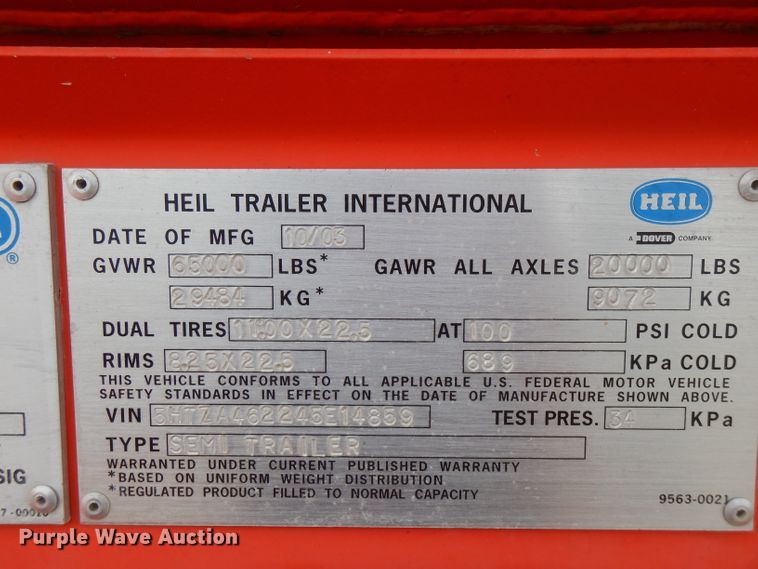 image for item FN9308 2004 Heil tank trailer