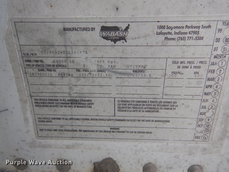 image for item HM9698 2000 Wabash dry van trailer