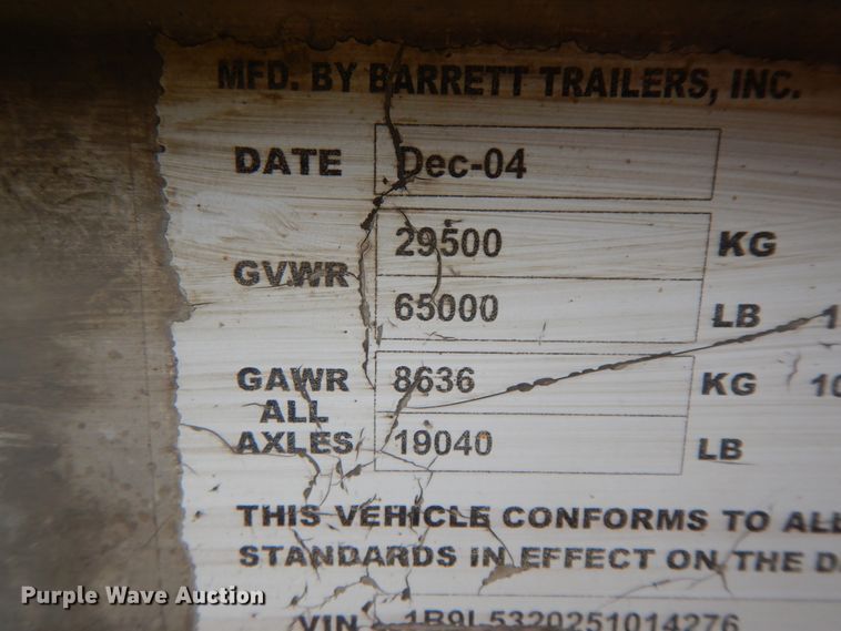 image for item HM9732 2005 Barrett livestock trailer