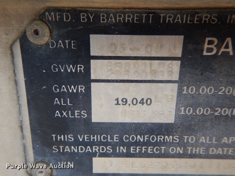 image for item HM9734 2005 Barrett livestock trailer