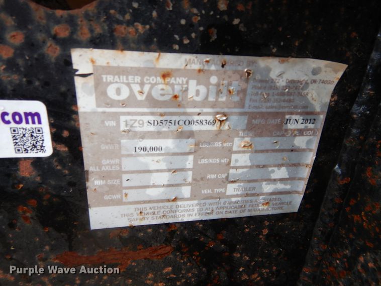 image for item HS9715 2012 Overbilt equipment trailer
