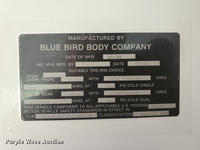 image for item DF5585 2000 Chevrolet Express 3500  Blue Bird school bus