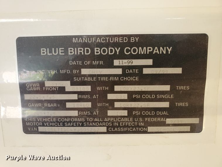 image for item DF5586 2000 Chevrolet  Blue Bird school bus