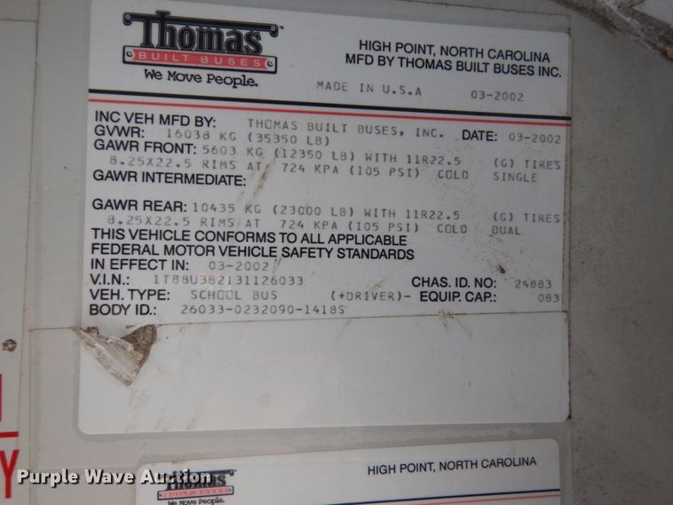 image for item FK9326 2003 Thomas Built Saf-T-Liner MVP EF  school bus