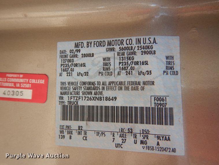 image for item FK9453 1999 Ford F150  pickup truck