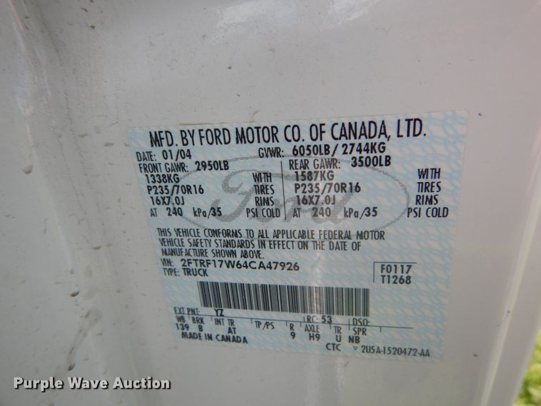 image for item GV9186 2004 Ford F150 XL  pickup truck