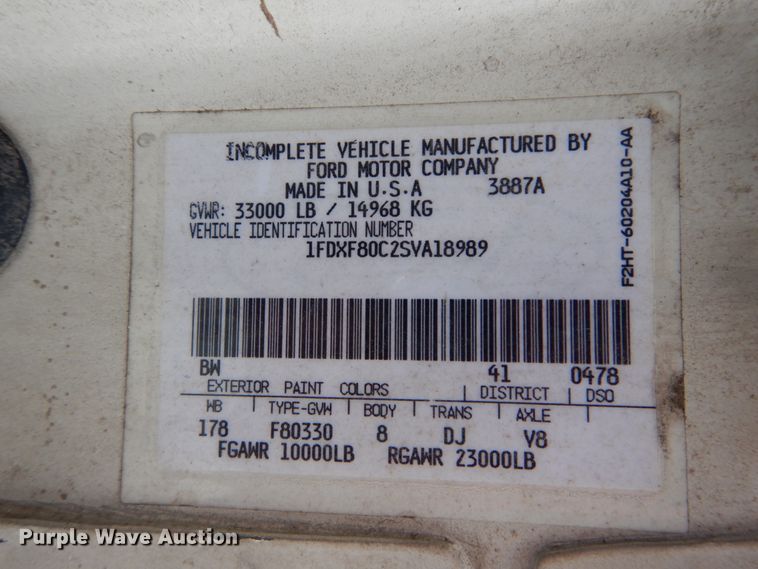 image for item GV9187 1995 Ford F800  sewer jetter truck