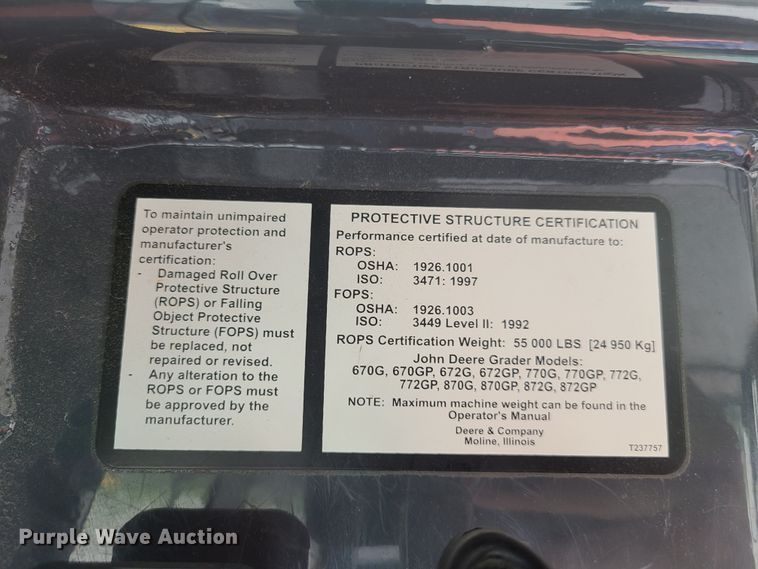 image for item GX9304 2012 John Deere 770G  motor grader