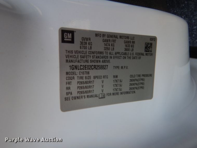 image for item HB9315 2012 Chevrolet Tahoe Police  SUV