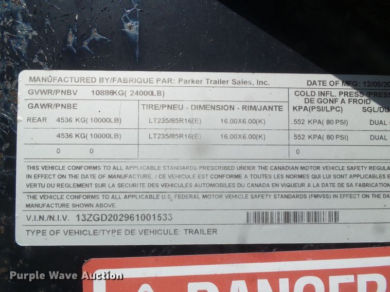 image for item DD0397 2006 Parker Trailer dump trailer