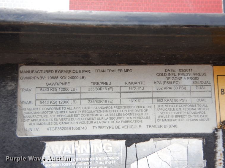 image for item DG6870 2011 Titan BF8740 equipment trailer