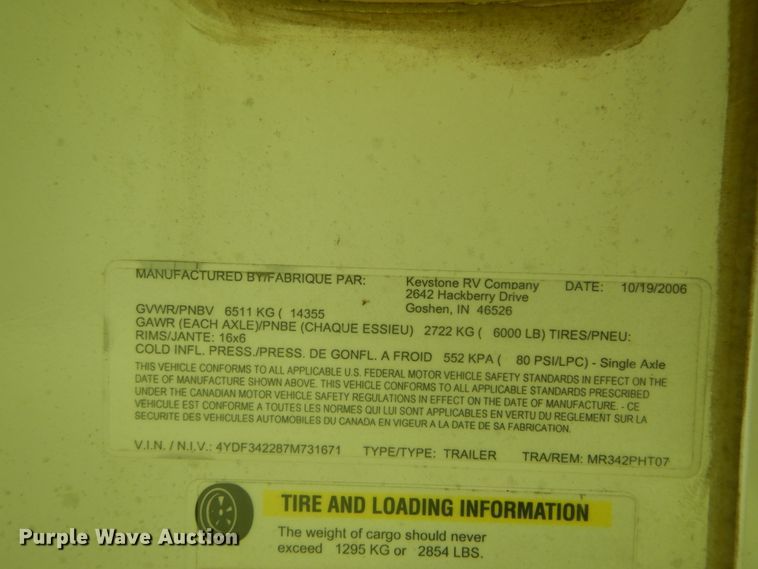 image for item DH5142 2007 Keystone Montana Mountaineer 342PHT  camper