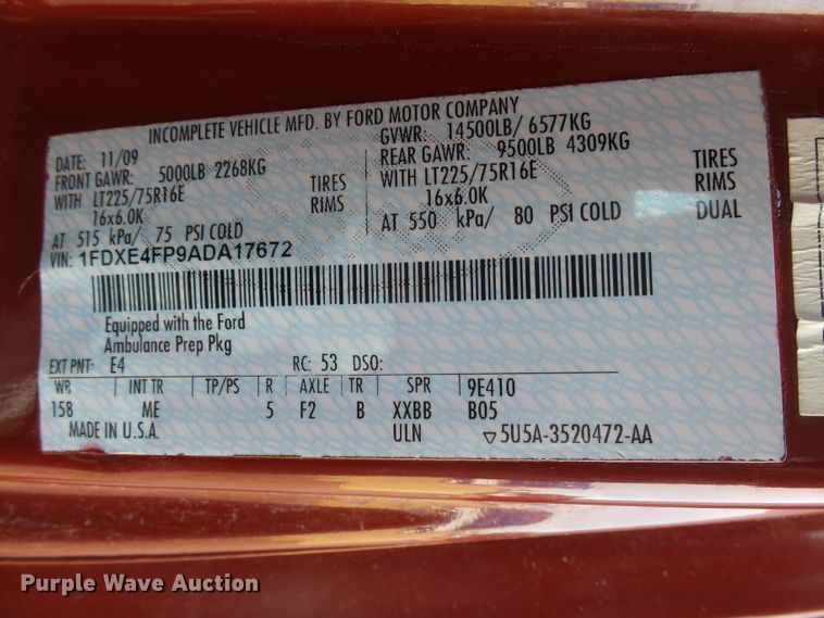 image for item DX9232 2010 Ford Econoline E450  ambulance