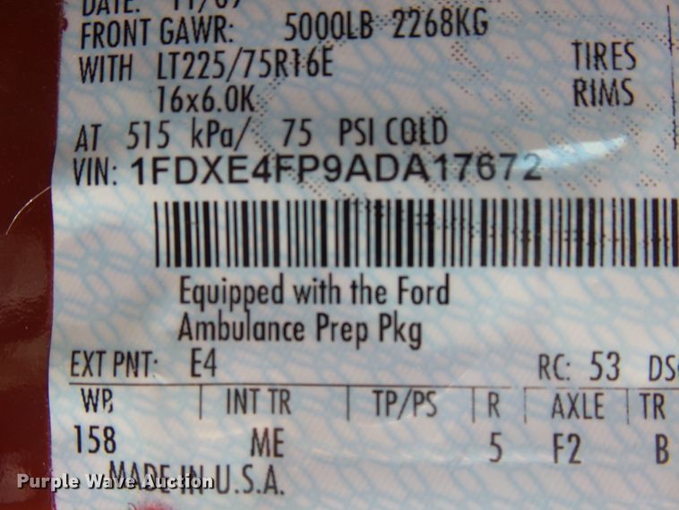 image for item DX9232 2010 Ford Econoline E450  ambulance