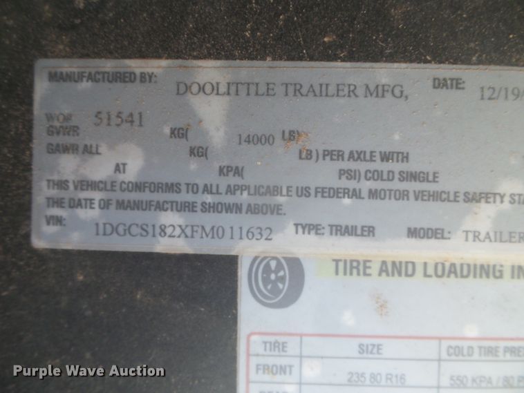 image for item EL9198 2015 Doolittle enclosed cargo trailer