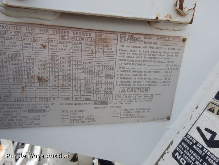 image for item FN9307 1996 Altec D4060 digger derrick bed