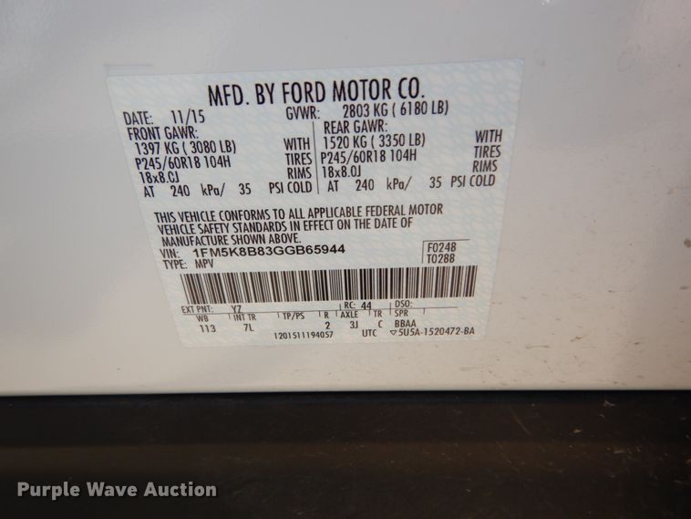 image for item GR9717 2016 Ford Explorer  SUV