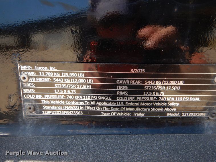 image for item GV9175 2015 Lucon equipment trailer