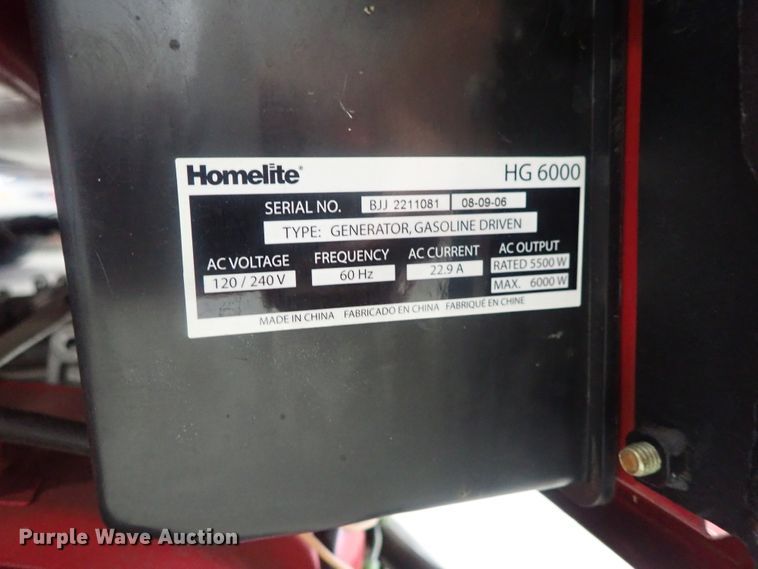 image for item GV9593 Homelite HG6000 generator