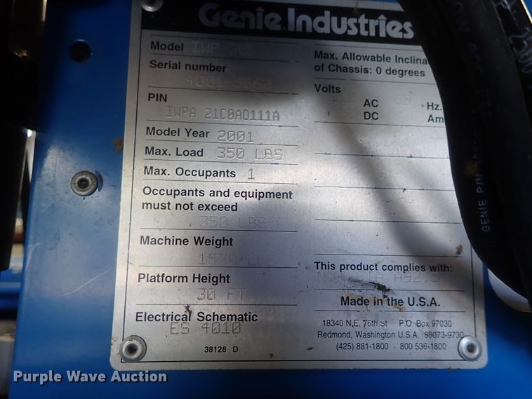 image for item GV9598 2001 Genie IWP-30S  vertical lift