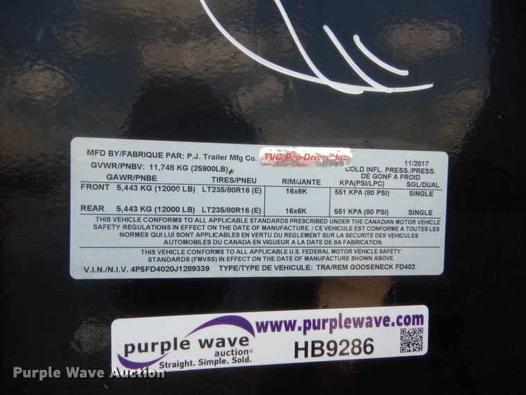 image for item HB9286 2018 PJ equipment trailer