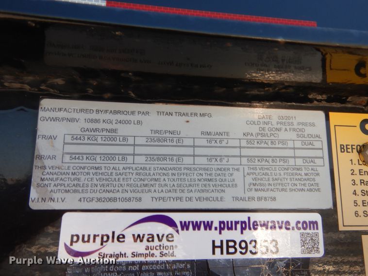 image for item HB9353 2011 Titan equipment trailer