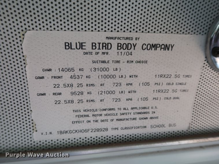 image for item HT9591 2006 Blue Bird Vision  school bus