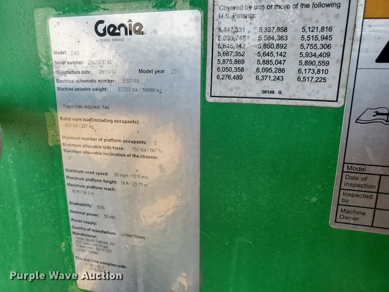 image for item DF5603 2012 Genie Z-80/60  boom lift