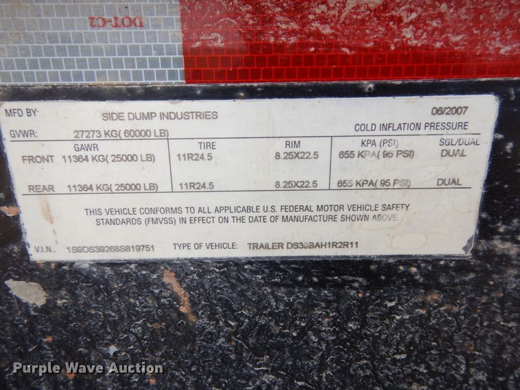 image for item DH6572 2008 Side Dump Industries DS39BAH1R2R11 side dump trailer