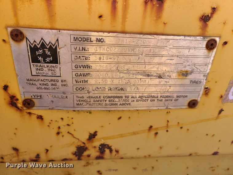 image for item EL9908 1997 Trail King TK18-2200 equipment trailer