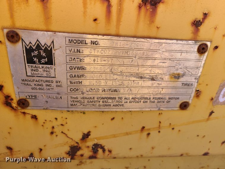 image for item EL9908 1997 Trail King TK18-2200 equipment trailer