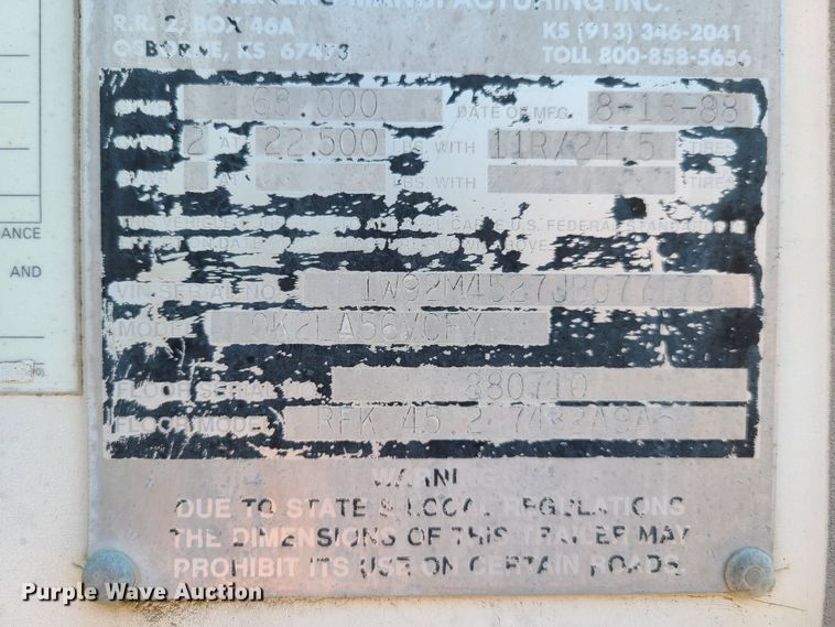 image for item GP9222 1988 Wilkens OK2LA56VCFY walking floor trailer