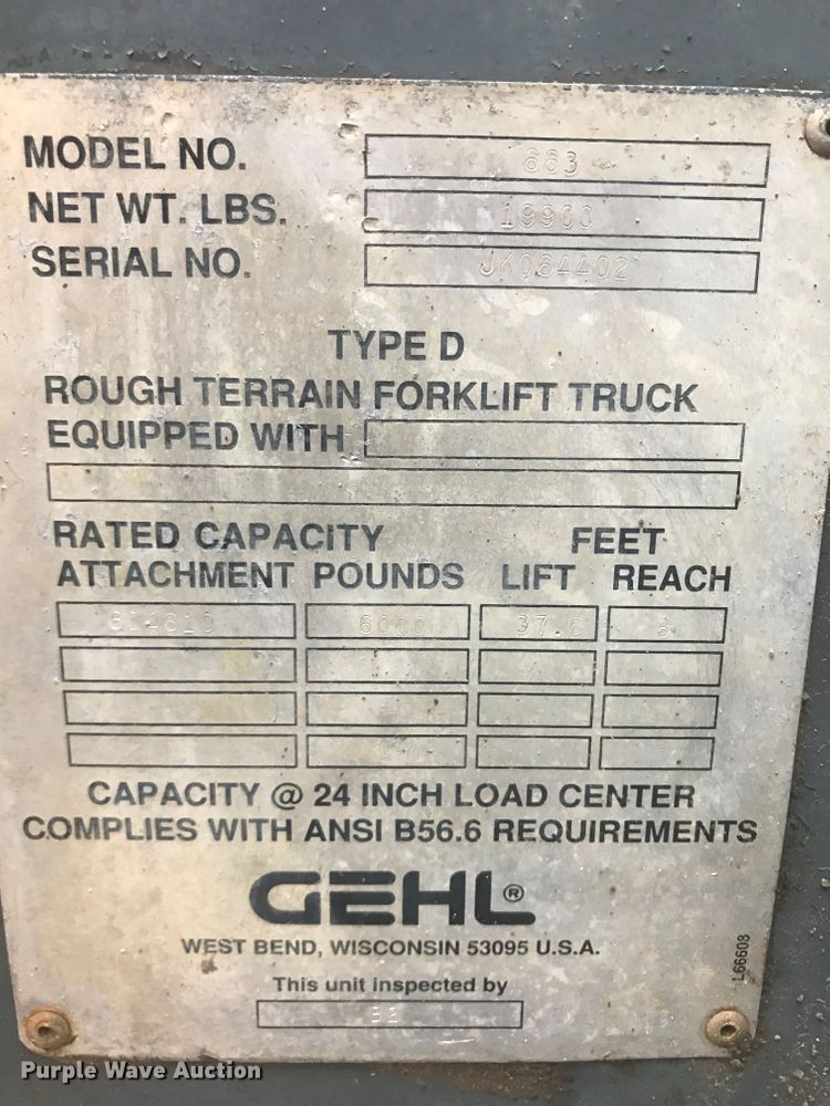 image for item GQ9055 1993 Gehl 663  telehandler