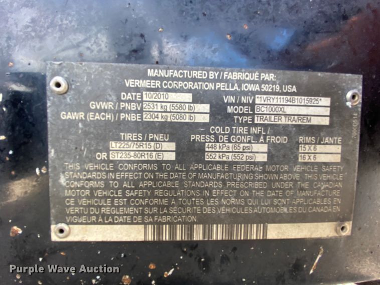 image for item HG9247 2010 Vermeer BC1000XL wood chipper