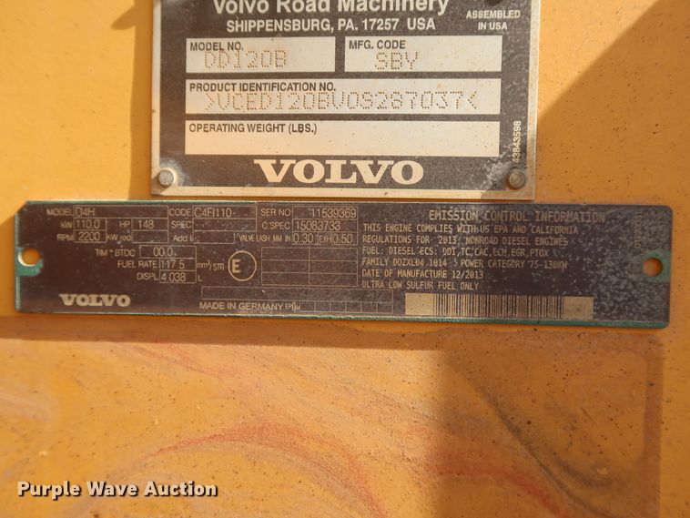 image for item HT9657 2014 Volvo DD120B  double drum vibratory roller
