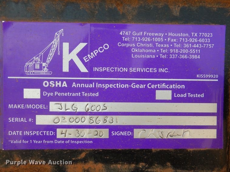 image for item DI0289 2005 JLG 600S  boom lift