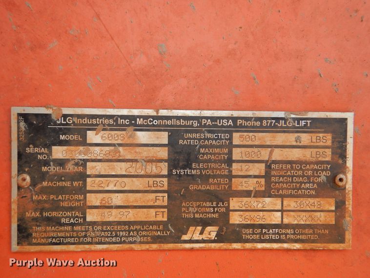 image for item DI0289 2005 JLG 600S  boom lift