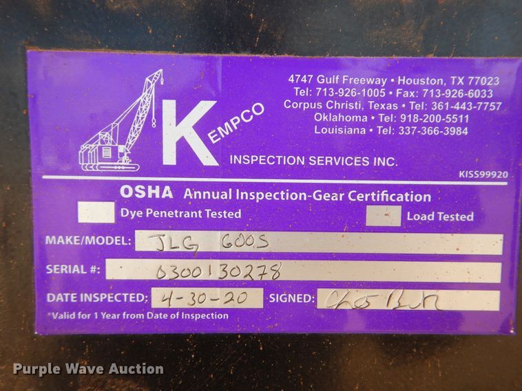 image for item DI0295 2008 JLG 600S  boom lift