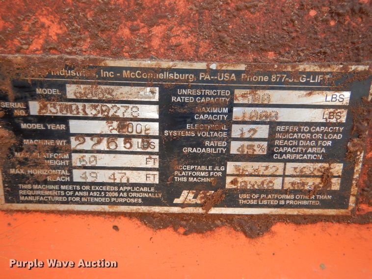 image for item DI0295 2008 JLG 600S  boom lift