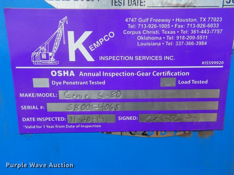 image for item DI0296 2008 Genie S-80  boom lift