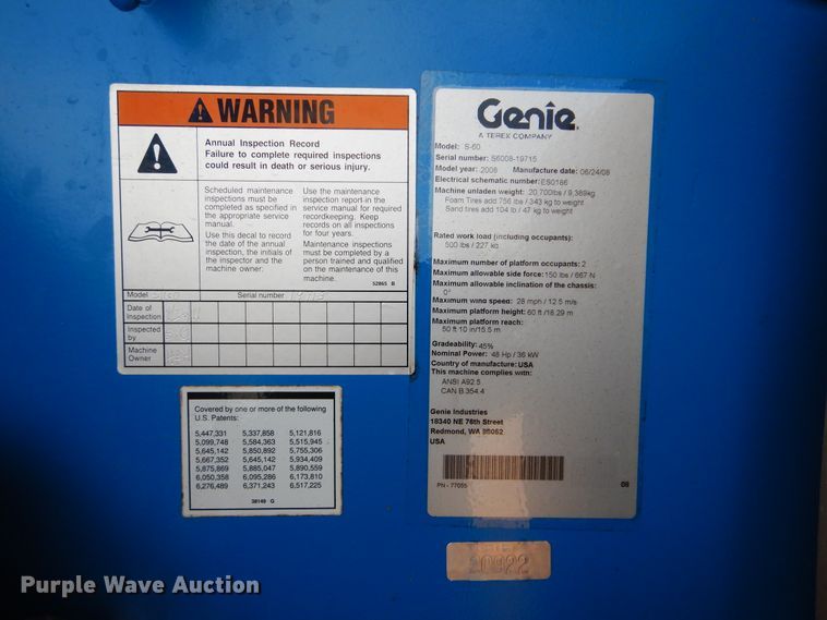 image for item DI0297 2008 Genie S60  boom lift