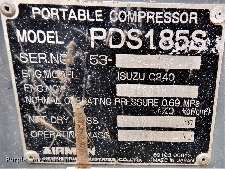 image for item DI0302 1999 Airman PDS185S6  air compressor