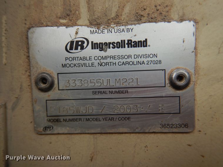 image for item DI0303 2003 Ingersoll Rand P185WJD  air compressor