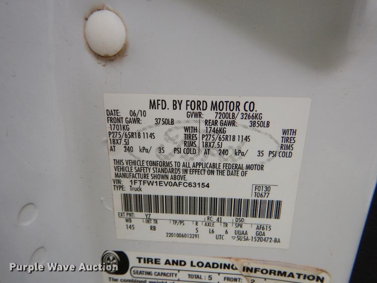 image for item DI0326 2010 Ford F150  SuperCrew pickup truck